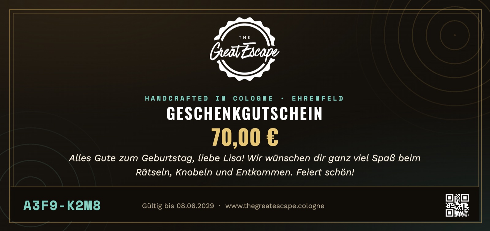 Geschenkgutschein The Great Escape – mit persönlicher Grußbotschaft